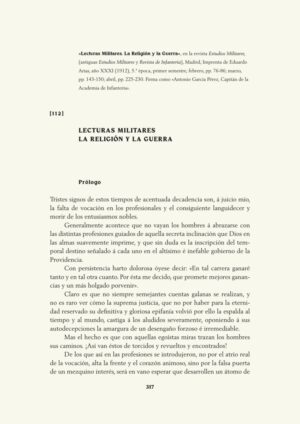 Lecturas Militares. La Religión y la Guerra