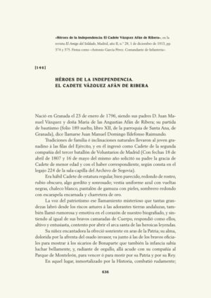 Héroes de la Independencia: El Cadete Vázquez Afán de Ribera