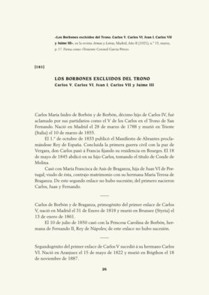 Los Borbones excluidos del Trono. Carlos V, Carlos VI, Juan I, Carlos VII  y Jaime III