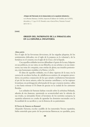 Origen del Patronato de la Inmaculada en la española Infantería