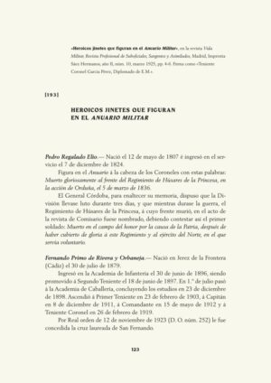 Heroicos jinetes que figuran en el  Anuario Militar
