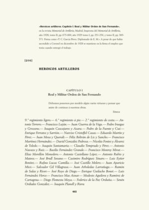 Heroicos artilleros. Capítulo I. Real y Militar Orden de San Fernando