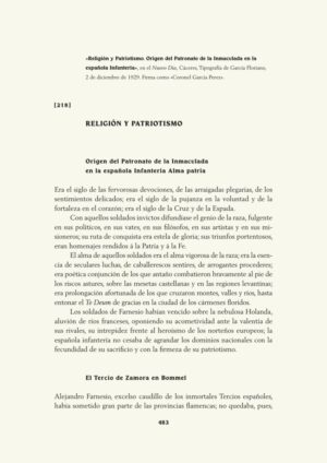 Religión y Patriotismo. Origen del Patronato de la Inmaculada en la  española Infantería