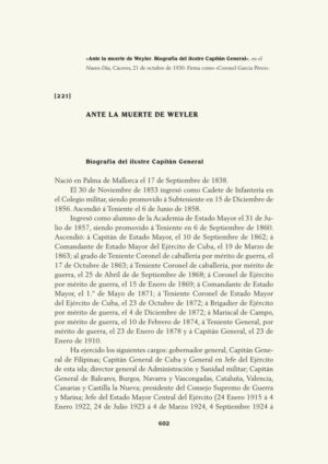 Ante la muerte de Weyler. Biografía del ilustre Capitán General