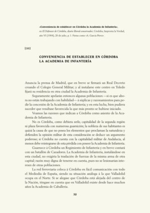 Conveniencia de establecer en Córdoba la Academia de Infantería
