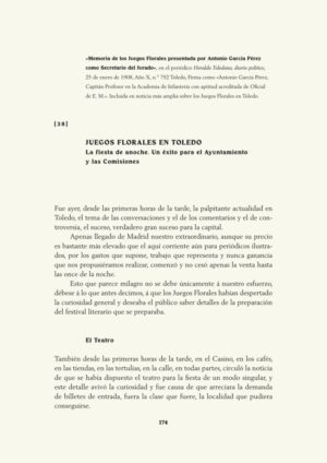 Memoria de los Juegos Florales presentada por Antonio García Pérez  como Secretario del Jurado
