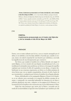 Fortea. Conferencia pronunciada en el Centro del Ejército y de la Armada  el día 18 de Mayo de 1909